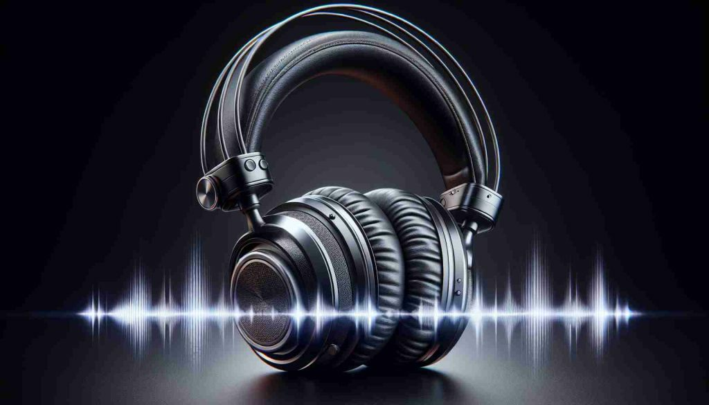 A realistic, high-definition image of professional studio headphones. These headphones are envisioned as meticulously crafted devices, showcasing the peak of precision engineering. The look is sleek and modern, exuding professional finesse. The emphasis is on the impeccable sound quality they promise, symbolized by sound waves originating from the headphones.