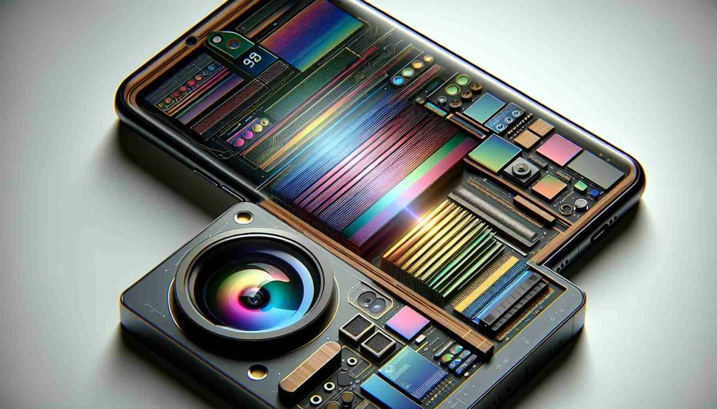 Generate a photo-realistic, high-definition image that illustrates a comprehensive design overhaul of a smartphone, with an emphasis on an improved camera setup. The device should have an ultra-modern aesthetic, and its camera should visibly feature a stacked sensor arrangement and a larger lens, indicating a greater degree of optical power and quality. The colors and shapes of the device can be chosen according to the latest trends in smartphone design. The overall layout and ergonomics should allude to contemporary flagship smartphone standards, with substantial attention to detail and craftsmanship.