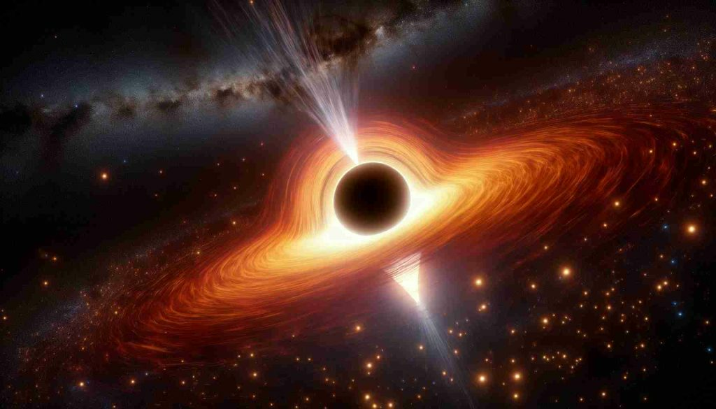 Realistic, high-definition image of a gargantuan black hole, positioned at the center of the cosmos, as it continually devours a radiant sun. Each day, its insatiable hunger consumes another dying star, resulting in a resplendent explosion of energy that has earned it the moniker of the universe's most luminous quasar.